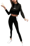 Women's Long Sleeve Crop Top And Pants Workout Outfit Black