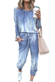 Women's Tie Dye Pajama Set Long Sleeve Pullover Top And Pants Sweatsuit