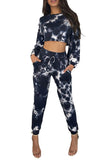 Sports Tie Dye Crop Top High Waisted Jogger Suit Black