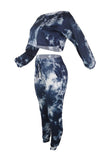 Sports Tie Dye Crop Top High Waisted Jogger Suit Black