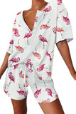 Flamingo Print Two Piece Loungewear Pajama Set For Women