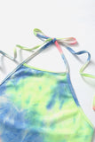 Women's Tie Dye Halter Backless Crop Top With Shorts Set