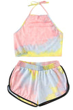 Tie Dye Halter Crop Top With Shorts Two Piece Set