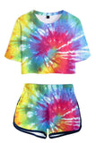 Sexy Tie Dye Print Crop Top With Shorts Two Piece Outfits For Women