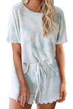 Women's Short Sleeve Top With Shorts Tie Dye Print Pajama Set