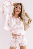 Women's Lantern Sleeve Top With Shorts Tie Dye Pajama Set