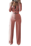Women's 2 Piece Outfits Long Sleeve Crop Top Wide Leg Long Pants Set