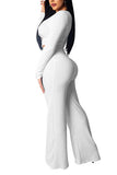 Long Sleeve Crop Top High Waisted Wide Leg Pants Bodycon Two Piece Outfit