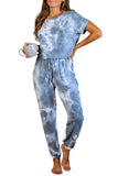 Women Tie Dye Lounge Set Short Sleeve Tee Jogger Pants Pajamas Set