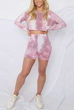 Long Sleeve Boat Neck Tie Dye Shorts Pajama Set Baby Pink