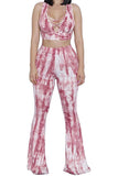 Racerback Crop Top Bell Bottom Pants Tie Dye Two Piece Outfits For Women