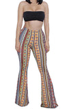 Women's Two Piece Outfit Tribal Print High Waisted Flared Pants Set