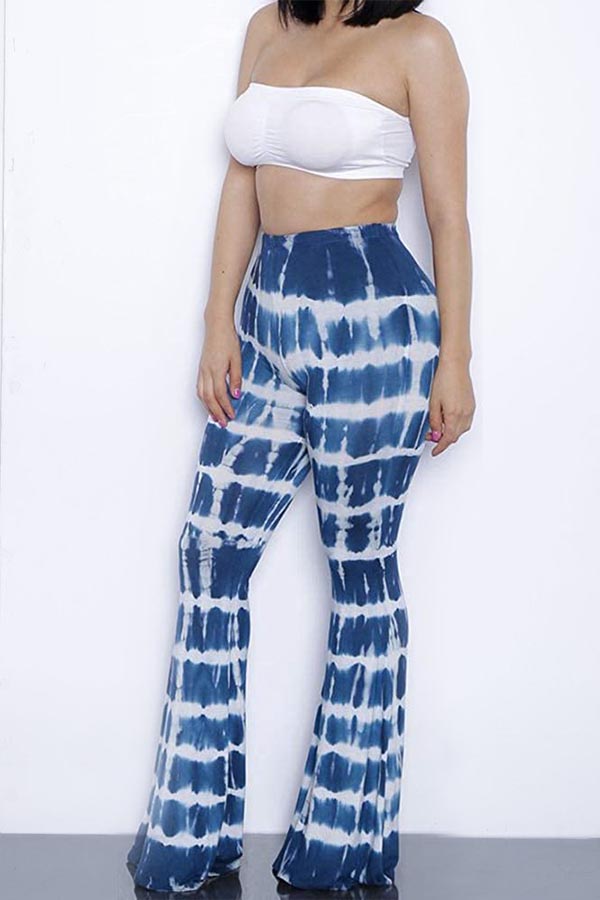 Tie Dye Bandeau Top Flared Pants Two Piece Outfits