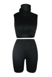 Crop Top With Neck Gaiter High Waisted Shorts Tracksuit For Women