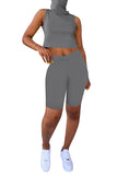Crop Top With Neck Gaiter And Workout Shorts Two Piece Tracksuit