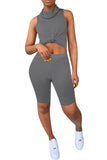 Crop Top With Neck Gaiter And Workout Shorts Two Piece Tracksuit