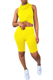 Crop Top With Earloop Neck Gaiter High Waisted Shorts Tracksuit For Women