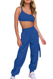 Crop Top And Cargo Jogger Pants Two Piece Tracksuit Blue