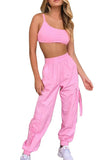 Women's Two Piece Outfits Solid Crop Top High Waisted Jogger Pants