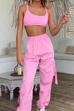Women's Two Piece Outfits Solid Crop Top High Waisted Jogger Pants