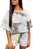 Women's 2 Piece Outfit Tie Dye Short Sleeve T-Shirt And Shorts Lounge Set