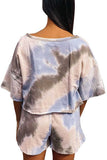 Women's Summer Tie Dye Causal Crew Neck Shirt And Shorts Pajama Set