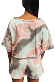 Women's Casual Tie Dye Tee And Shorts Pajama Set Light Grey