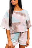 Women's Tie Dye Sleepwear Short Sleeve Shirt Ad Shorts Pajama Set