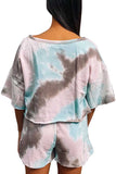 Women's Tie Dye Sleepwear Short Sleeve Shirt Ad Shorts Pajama Set