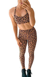 Women's Workout Leopard Print Crop Top And High Waisted Leggings Set