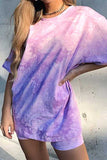 Women's Two Piece Outfit Tie Dye Tee And Bodycon Shorts Set
