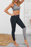 Women's Two Piece Yoga Outfits Leopard Patchwork Workout Set