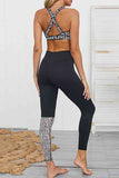 Women's Two Piece Yoga Outfits Leopard Patchwork Workout Set