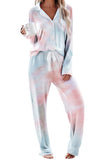 Tie Dye V Neck Top Drawstring Pants Sleepwear Set Baby Pink