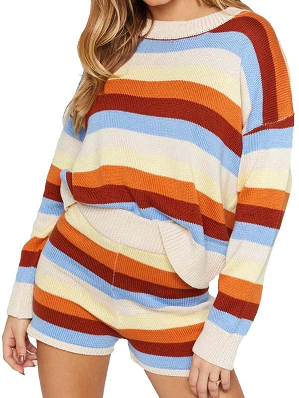 Colorful Striped Two Piece Sweater Set