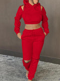 Hooded Crop Top Cut Out Jogger Pants Sweatsuit