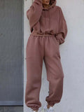 Solid Oversized Hoodie Jogger Pants Tracksuit For Women