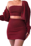 Three Piece Knitted Outfits Shrug Cardigan Tube Top Bodycon Mini Skirts
