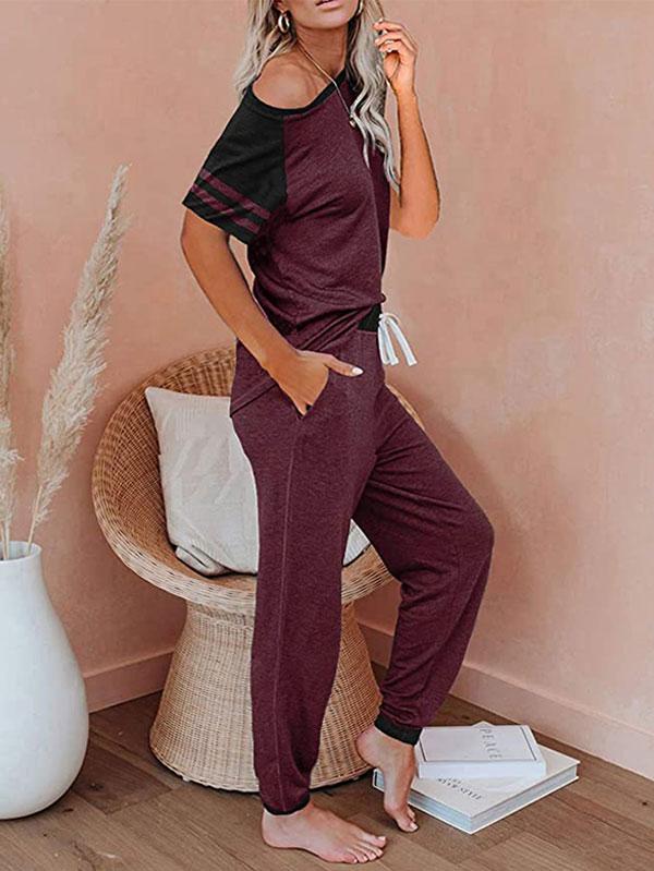 Pajama Sets For Women Color Block Tee With Jogger Pants