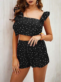 Women's Two Piece Short Set Polka Dot Crop Top And Shorts Outfits