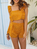Women's Two Piece Short Set Polka Dot Crop Top And Shorts Outfits