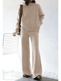 Women's Two Piece Sweater Outfits Mock Neck Long Sleeve Wide Leg Pants