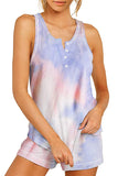 Women's Tie Dye Print Tank Top With Shorts Sleeveless Pajama Set