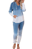 Ombre Two Piece Outfit Long Sleeve Hoodie Jogger Pants Pajama Set For Women
