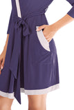 Wrap Color Block Short Kimono Robe Nightgown For Women