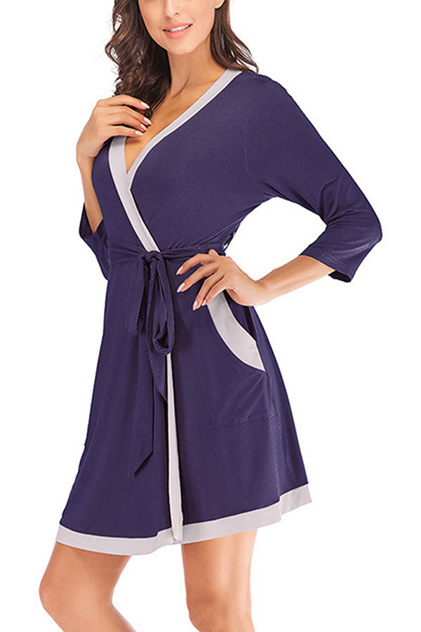 3/4 Sleeve Color Block Pocket Bridesmaid Robe