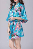 3/4 Sleeve Floral Print Wrap Satin Kimono Robe For Women