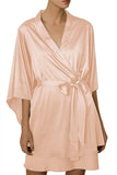 Women's 3/4 Sleeve Plain Wrap Short Bath Robe Bride Kimono Robe