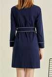 Women's Long Sleeve Bath Short Bride Robe Navy Blue