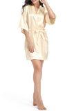Women's Solid Long Sleeve Short Satin Kimono Robe Pajama Loungewear